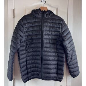 Divided H&M Women's Black Puffer Hooded Jacket Size L *Flaws*